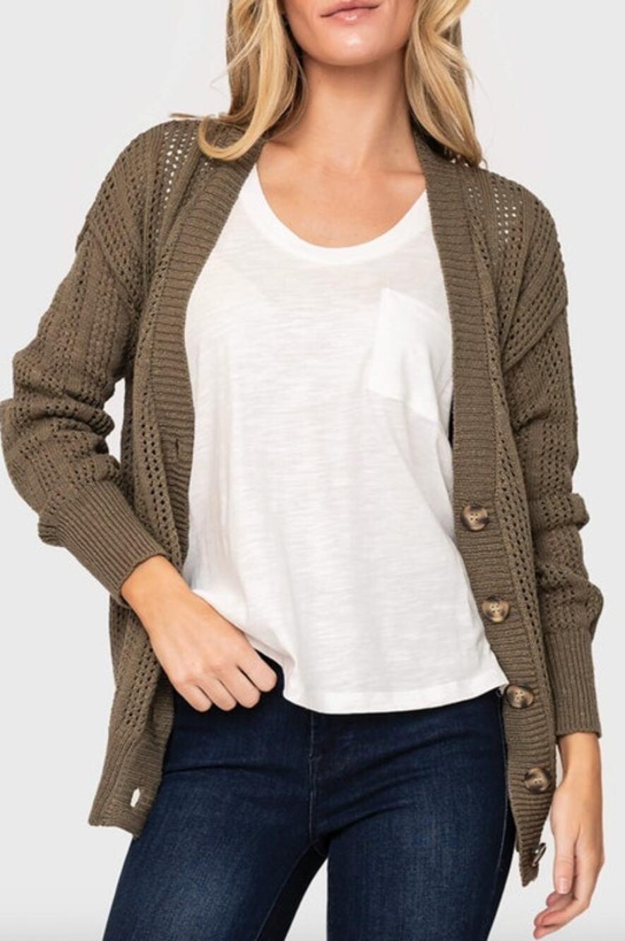 SANCTUARY Sweater Size XS NEW Happy Days Cardigan Olive Green Tan Buttons